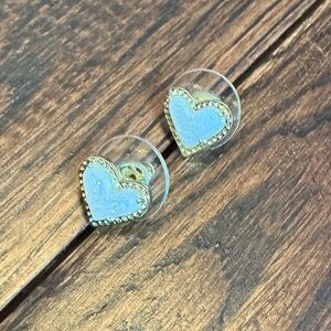 Kendra Scott Heart Stud Earrings with White Shimmer Enamel and Gold Trim